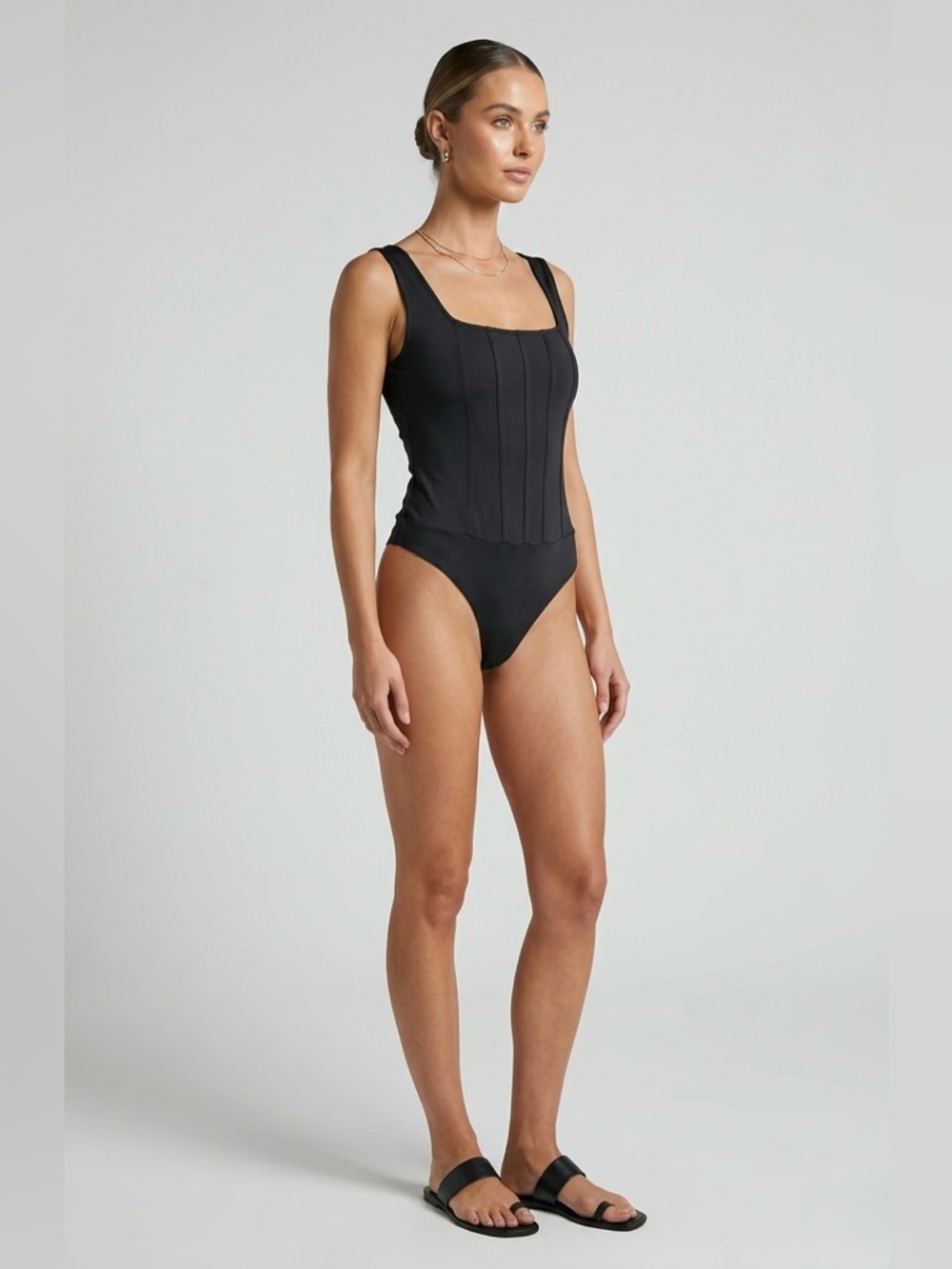 Women's Black Square-Neck Bodysuit Top